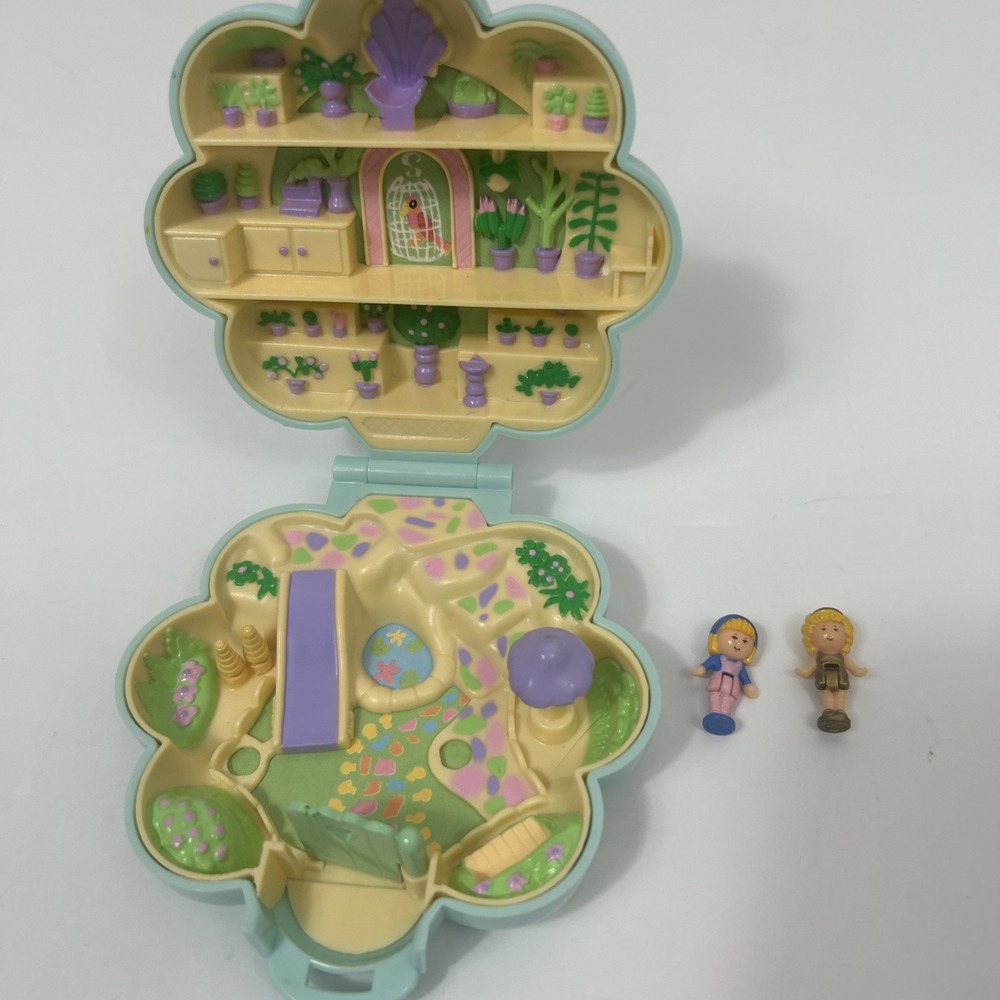 Vtg Polly Pocket 1990 Midge's Flower Shop Compact Bluebird Complete 2 Dolls